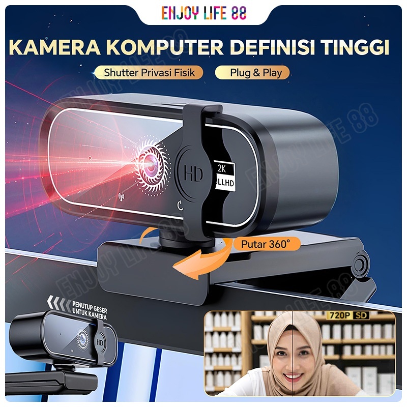 Foto Webcam Webcam 1080P Auto-Light Balance dengan Mikrofon Pengurang